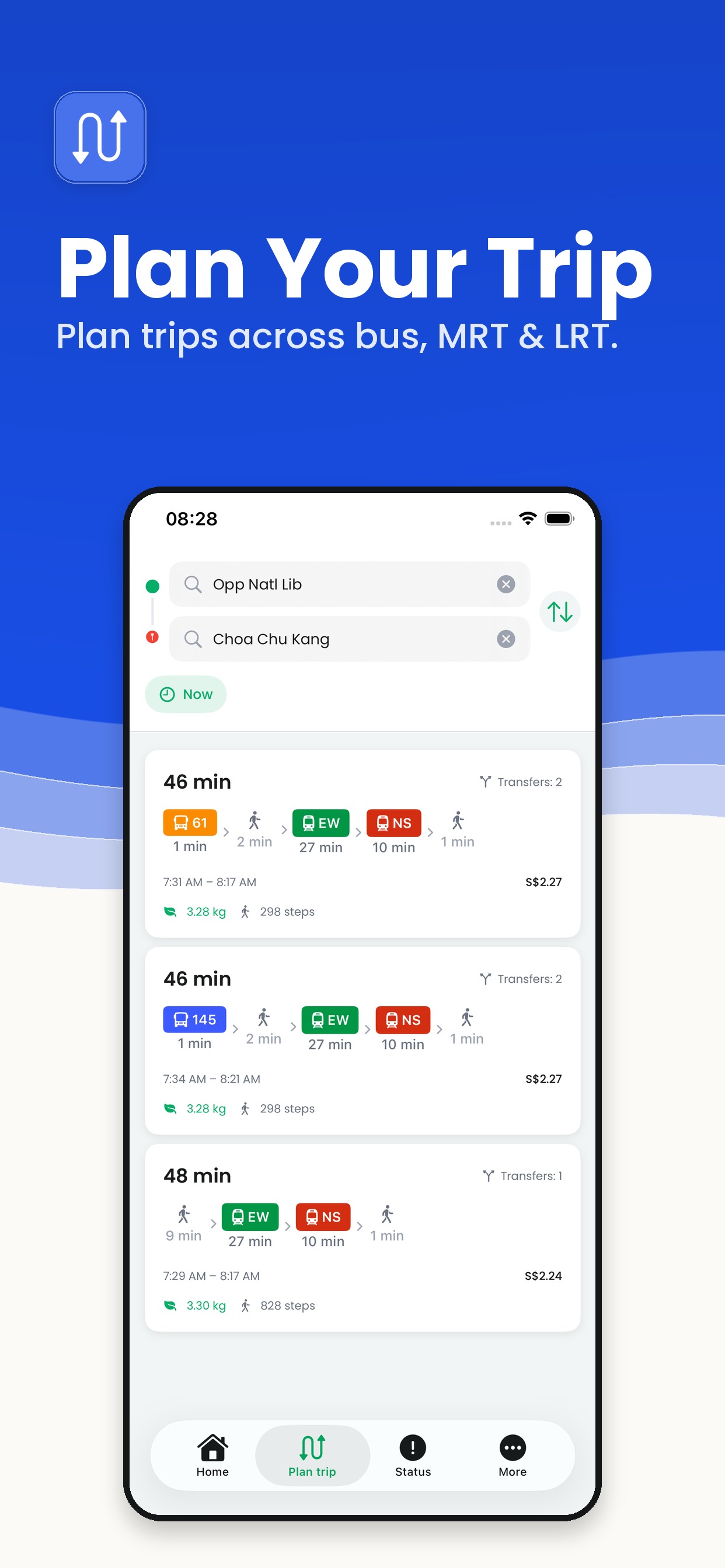 GoBus SG Trip Planner screen on iPhone