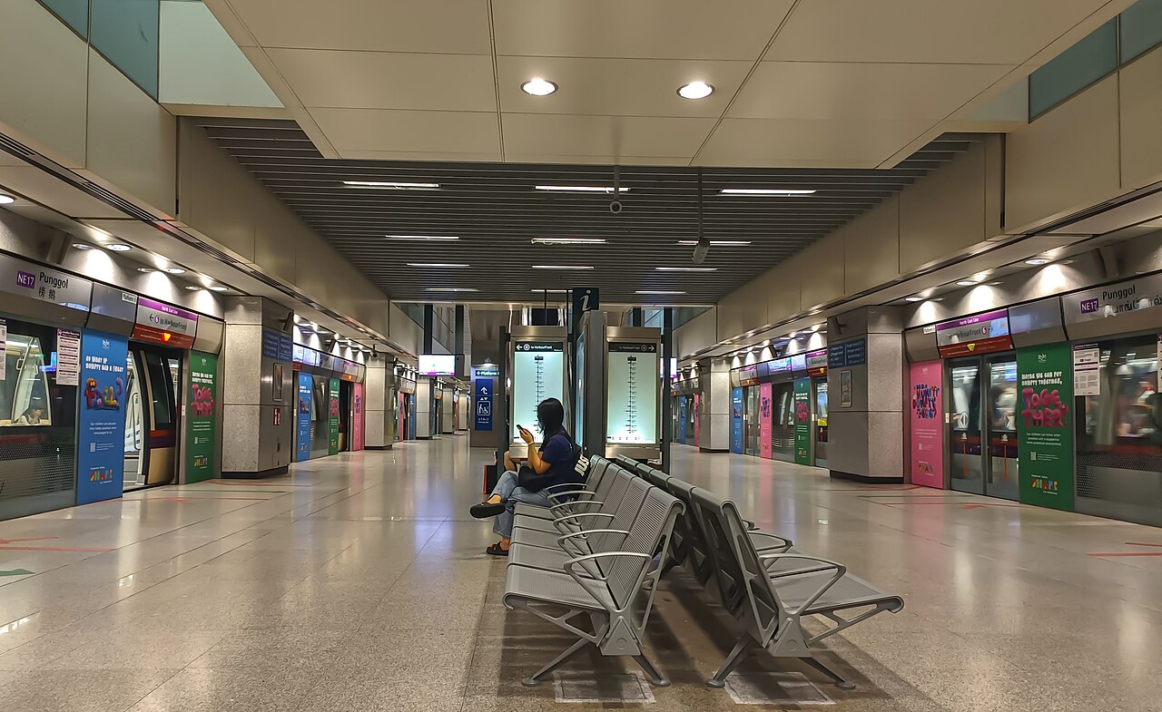 Exterior view of Punggol MRT and LRT interchange station in Singapore