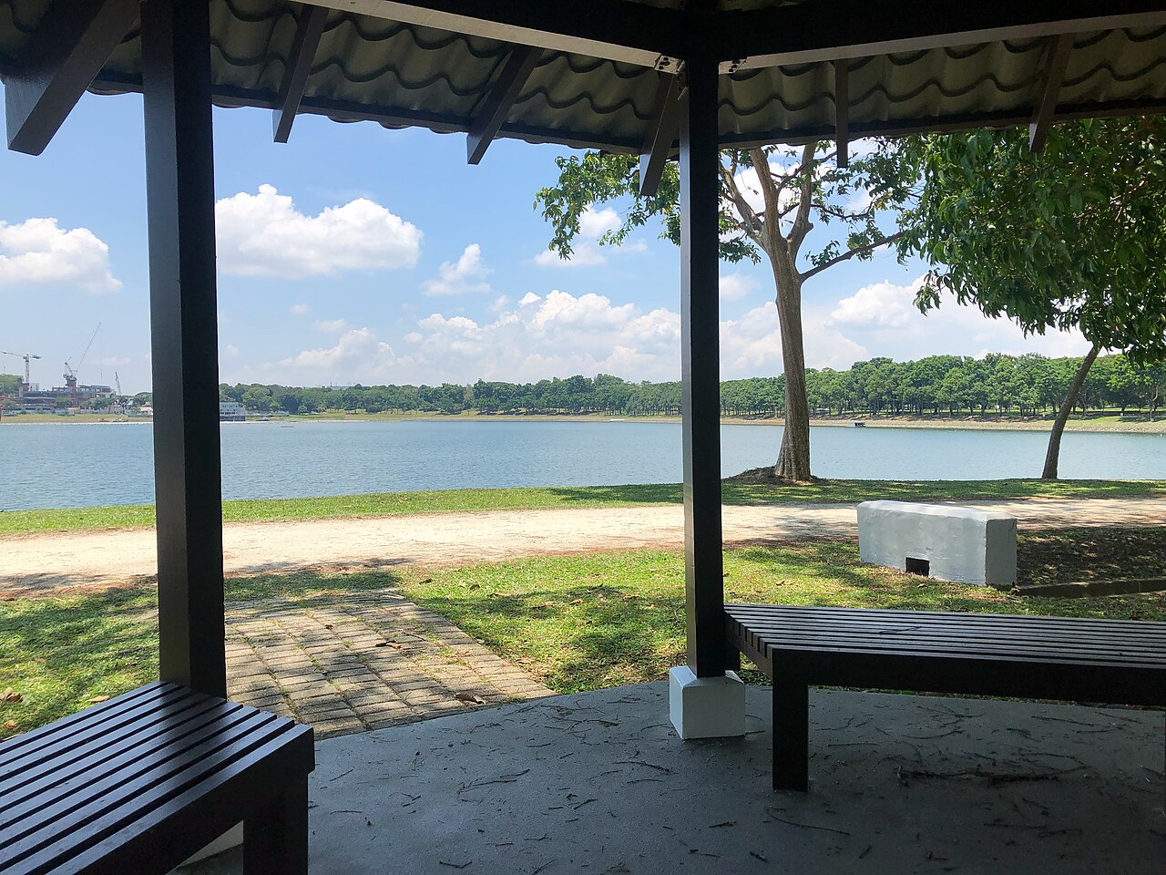 View across Bedok Reservoir from a pavilion on the north-eastern shore