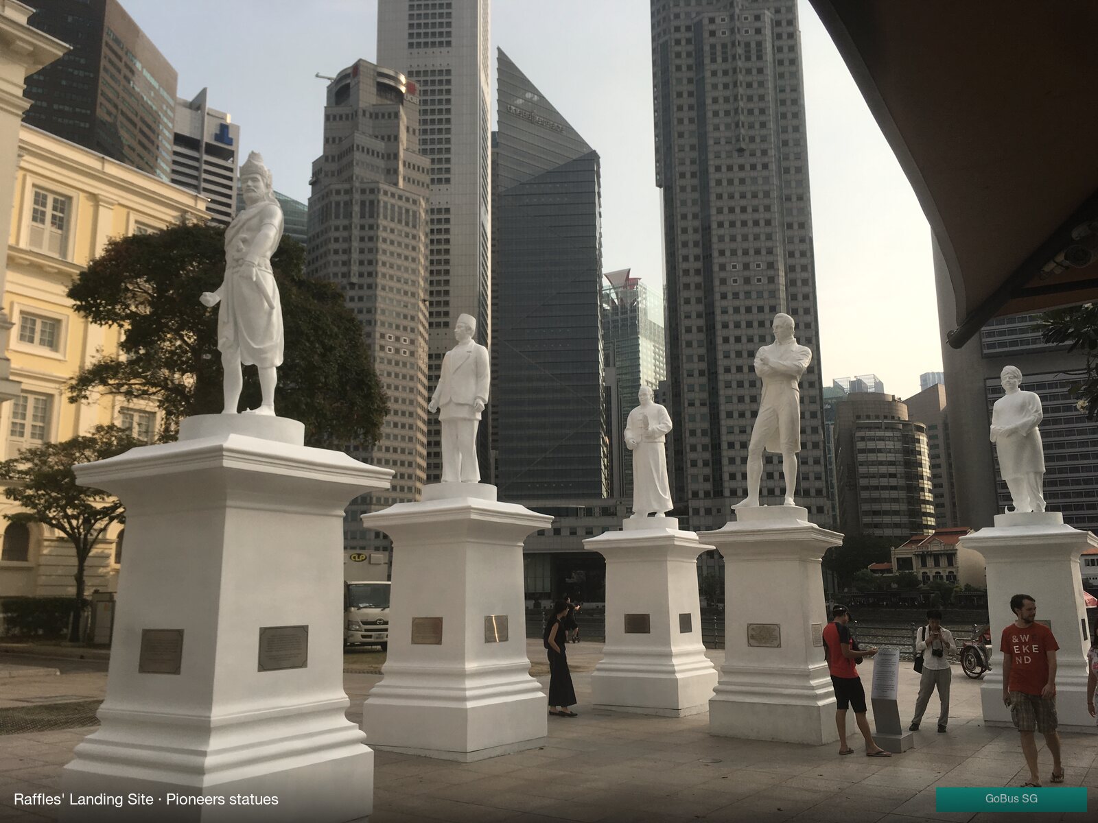 Statues of Singapore's pioneers at Raffles' Landing Site, beside the Singapore River